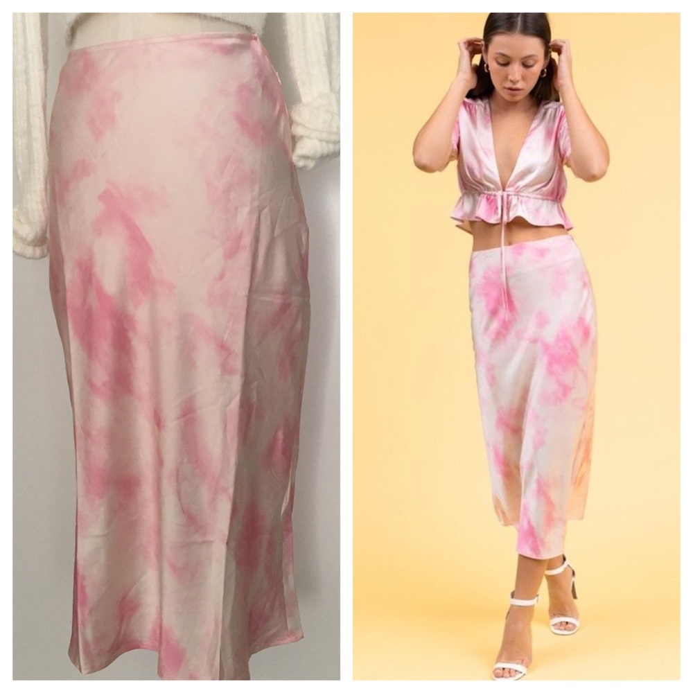 Tie Dye Midi Satin Smooth Skirt - Picture 4 of 8